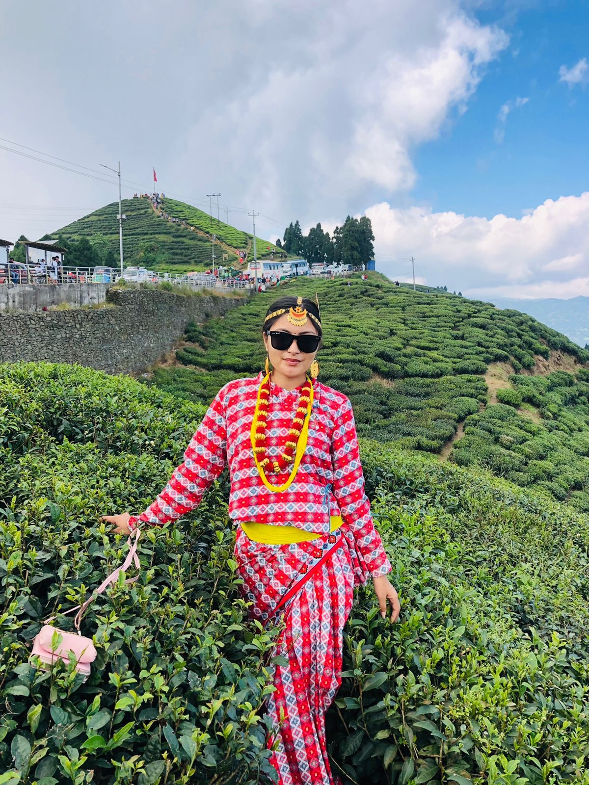 In traditional dress at an Ilam tea garden